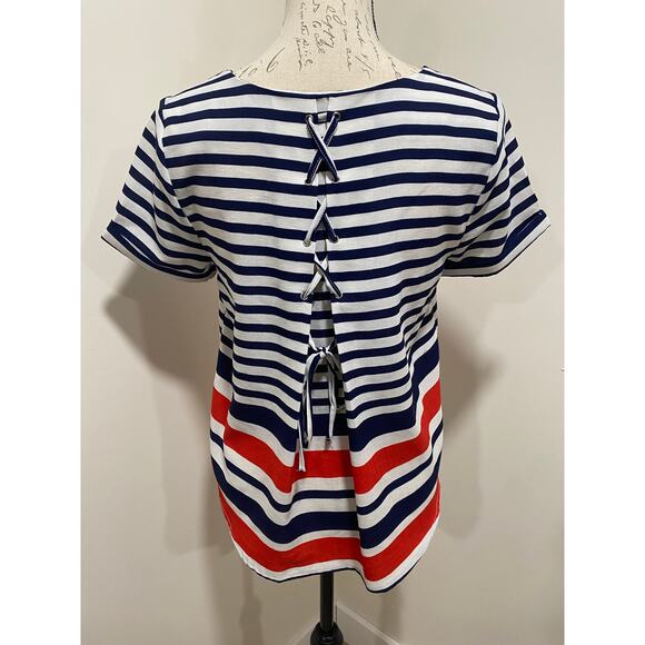 EUC Everly Linen Cotton Nautical Lace Up Back Top Blouse Size Small - Picture 3 of 9